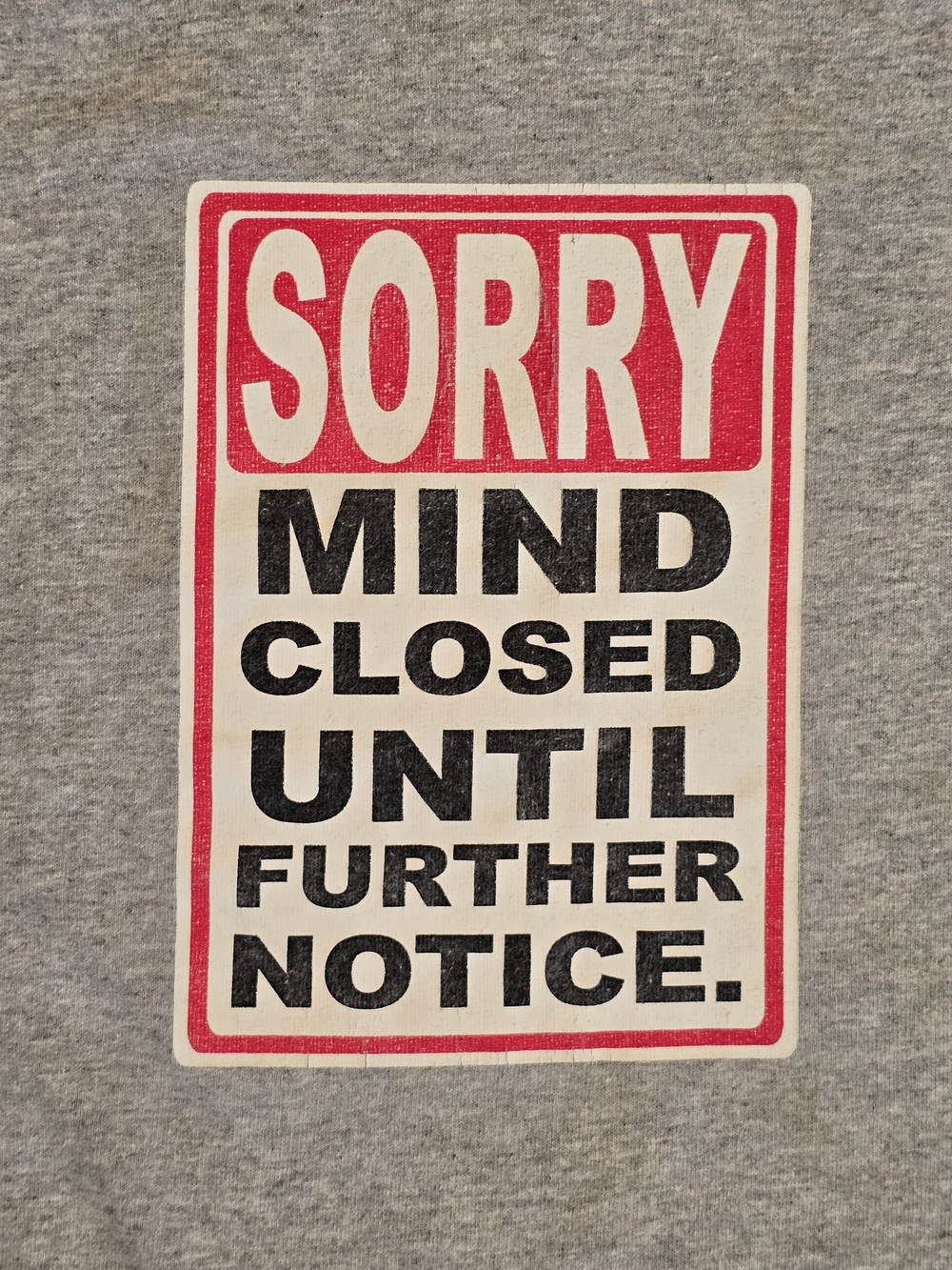 Vintage Y2K Graphic Short Sleeve Tee with 'SORRY' Sign Print - Gray and Red